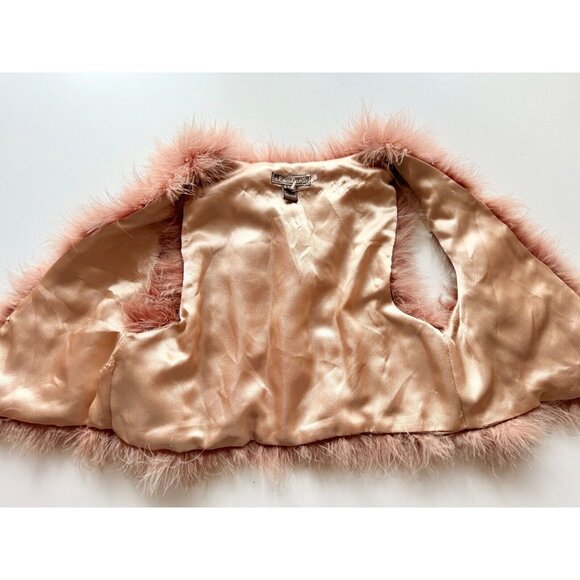 AKUALANI Dusty Pink Ostrich Feather Cropped Vest Shrug, Size S/M - Picture 9 of 13